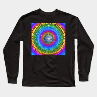 Neon Tie Dye Rainbow mandala with planets deadhead hippie design Long Sleeve T-Shirt